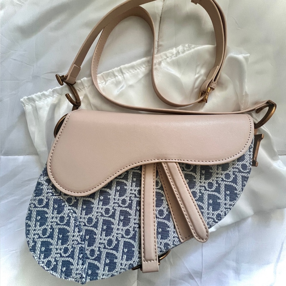 Oblique Light Biscuit and Light Denim Blue Saddle Bag